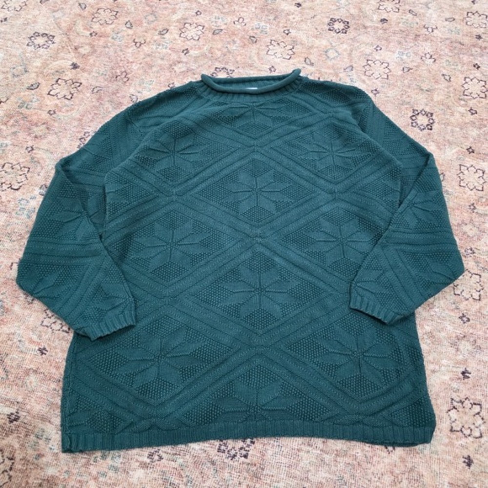 VTG Cascade Blues Knit Sweater Size M Green Textured Long Sleeve‎ Mock Neck USA